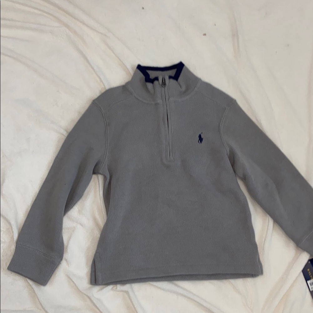 Ralph Lauren Gray Quarter-Zip Sweater with Polo Logo